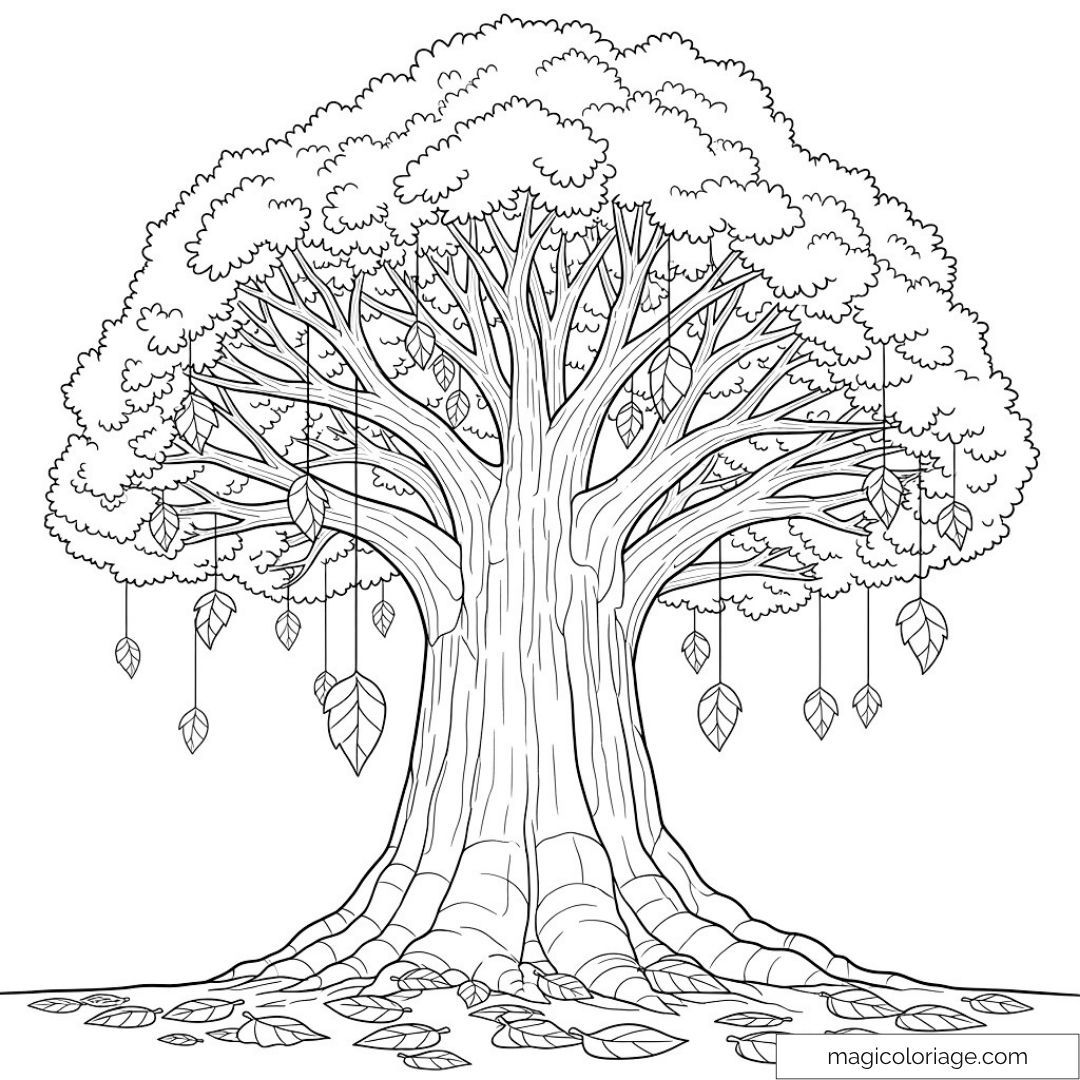 Arbre avec branches et feuilles suspendues
