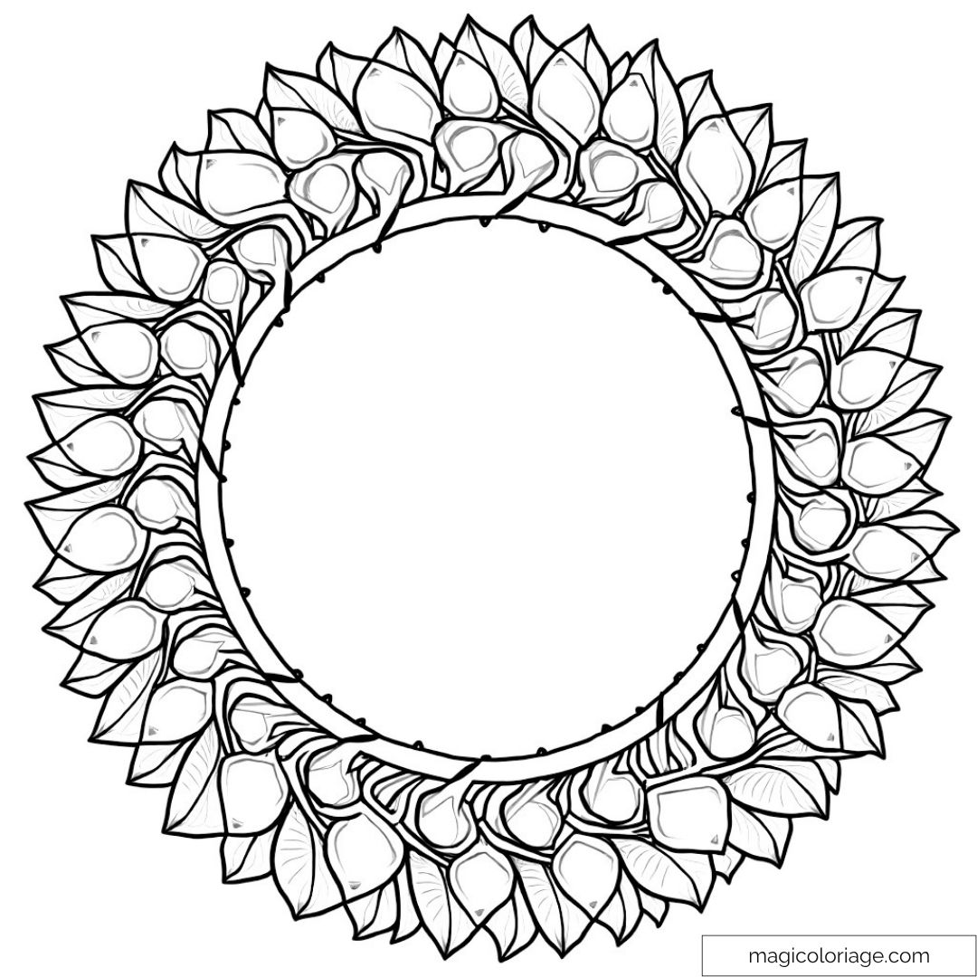 Dessin de mandala floral orné de motifs harmonieux à colorier.