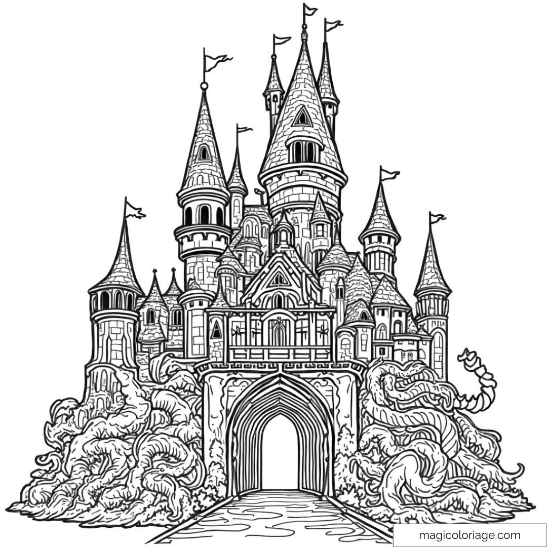 Coloriage château conte de fées