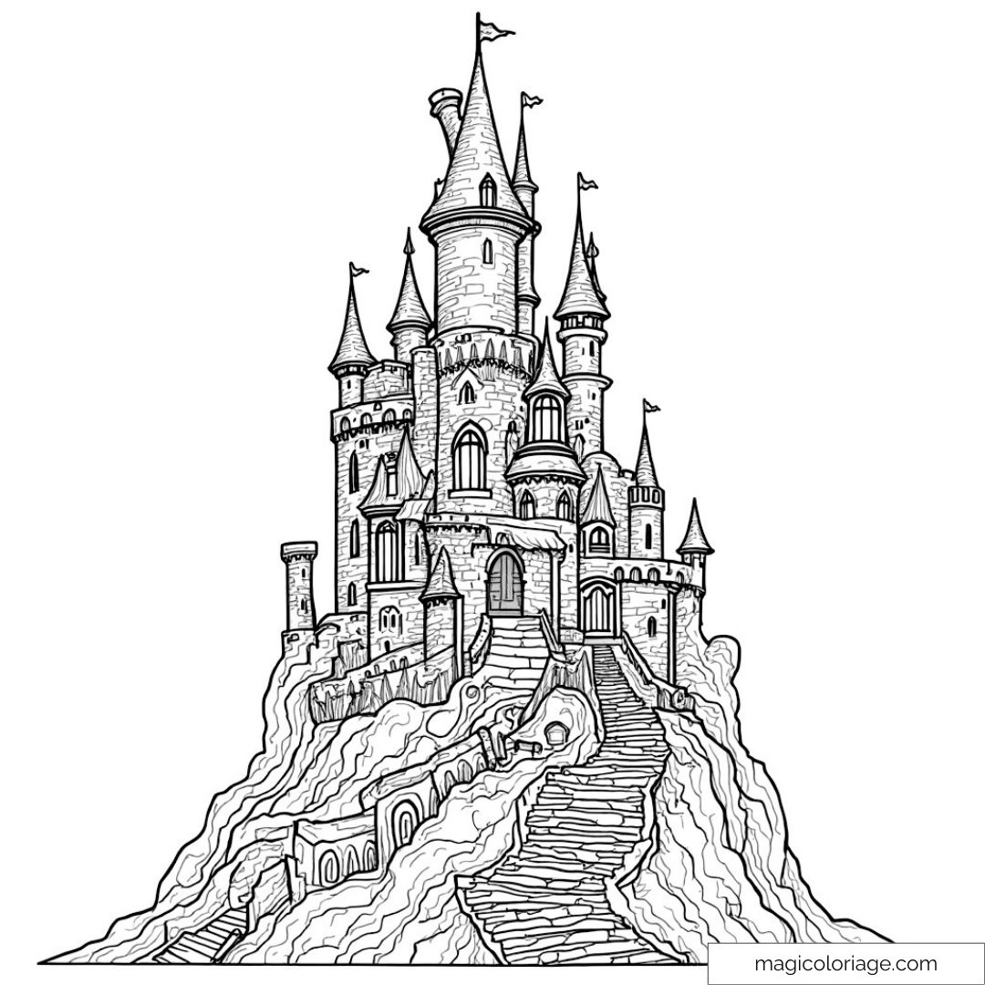 Château détaillé en pierre sur une colline