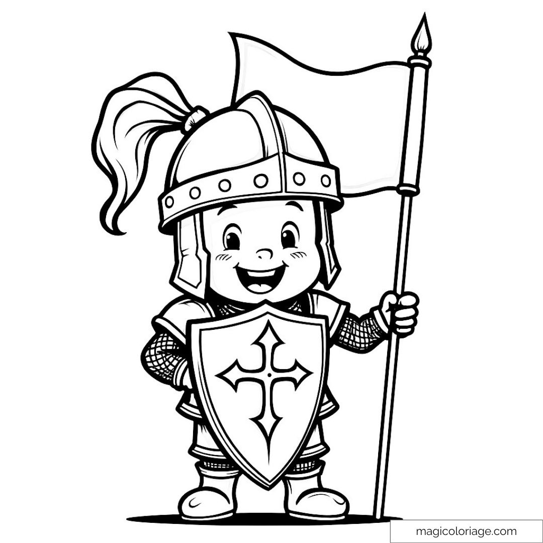 Enfant en armure médiévale avec un bouclier et une lance