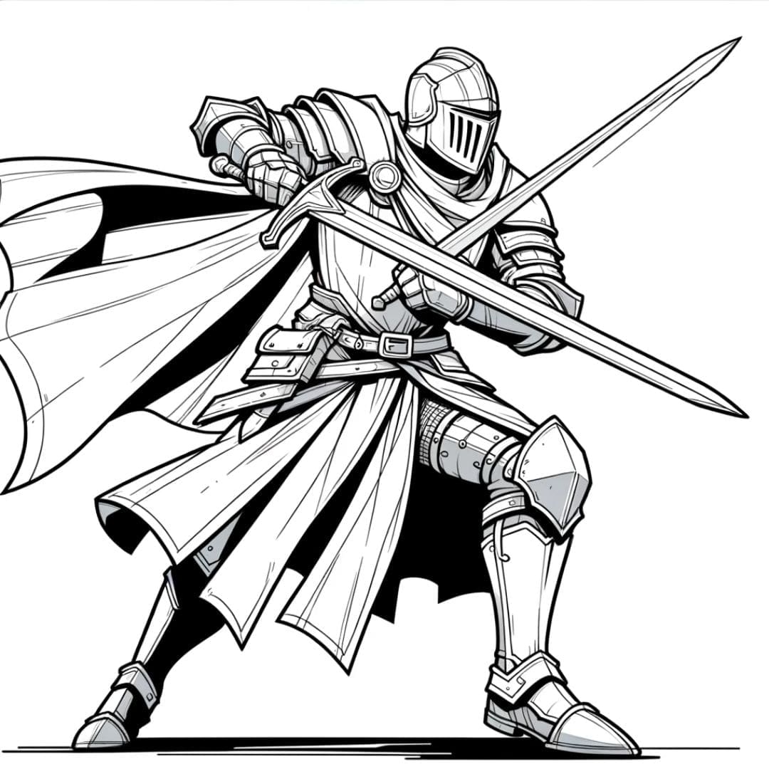 Dessin à colorier de chevalier avec épée pour enfants