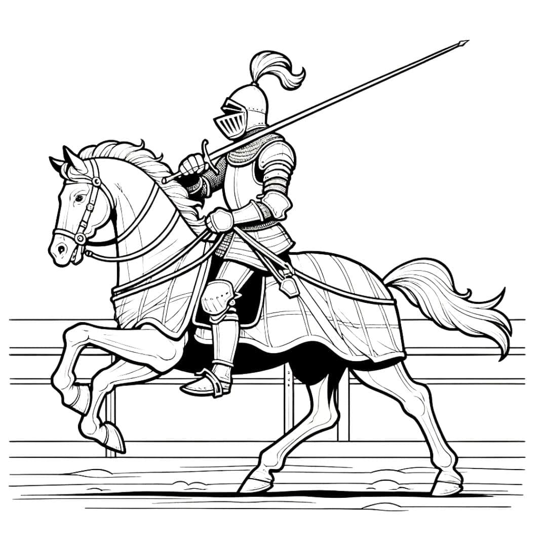 Dessin à colorier de chevalier participant à un tournoi pour enfants