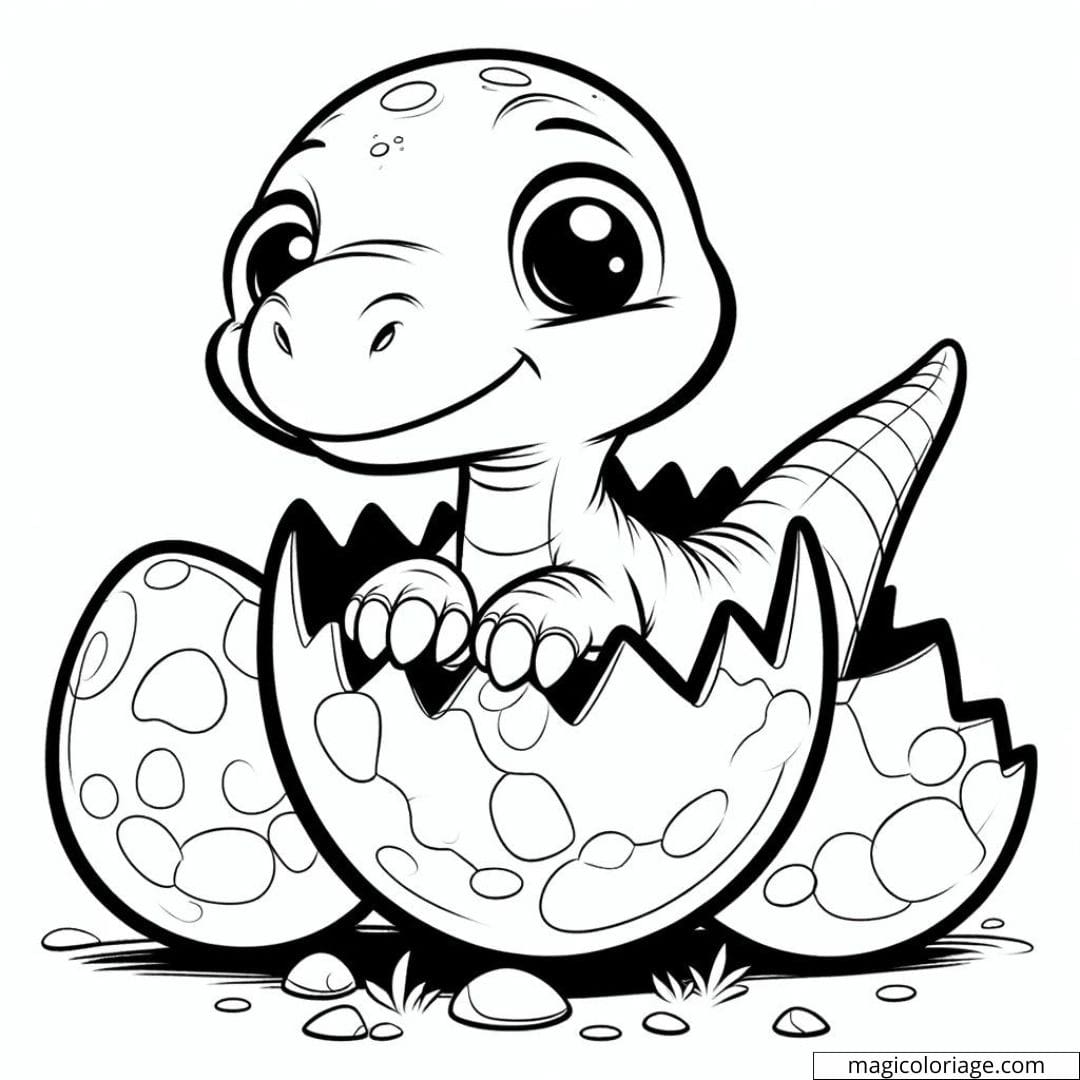 Bébé Brontosaurus émergeant de son œuf, dessin à colorier