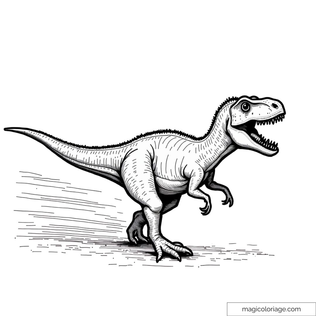 Un tyrannosaure courant dans la jungle. Amusez-vous à colorier !