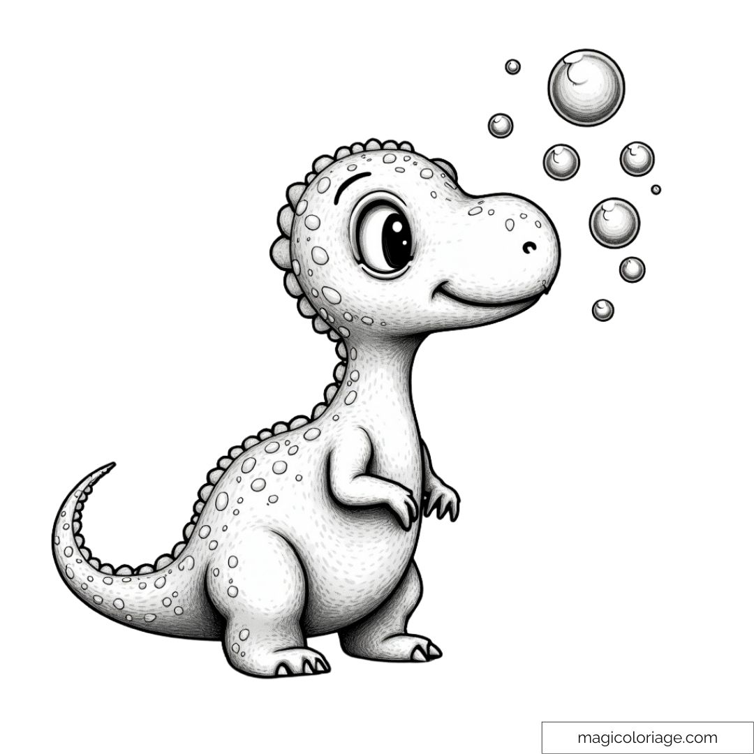 Dinosaure mignon soufflant des bulles de savon à colorier