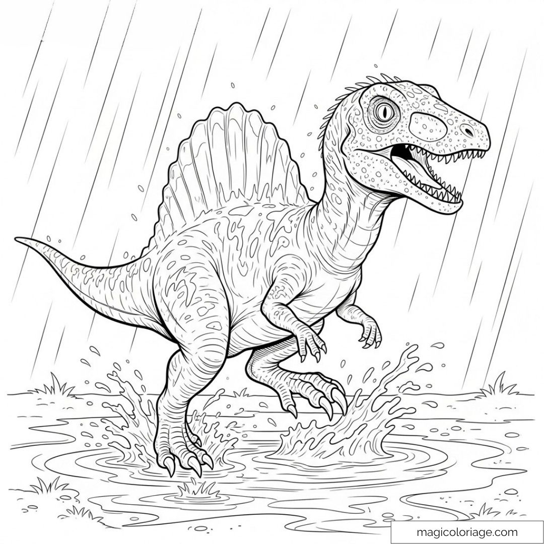 Dessin d'un dinosaure sous la pluie