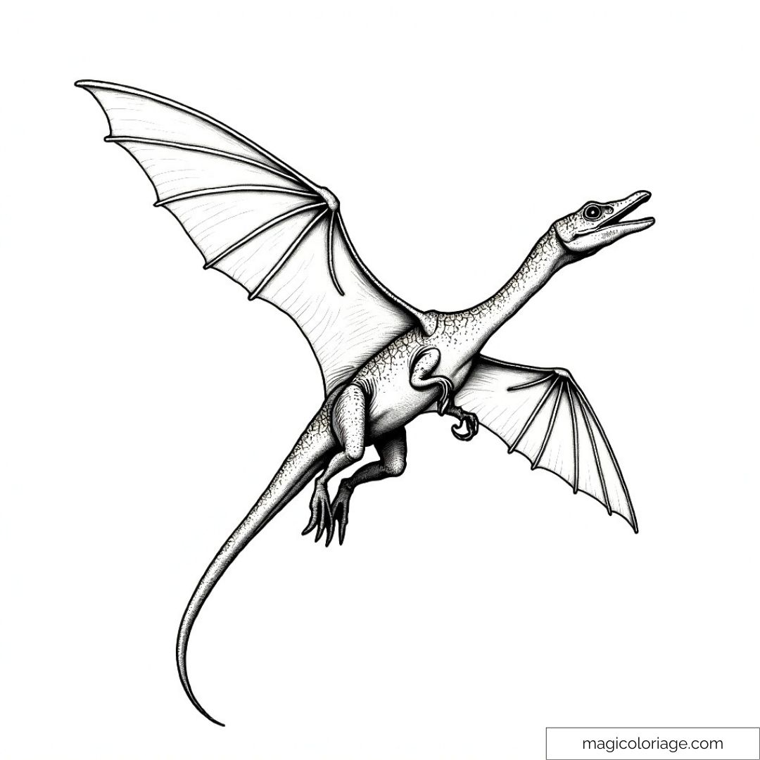 Dinosaure volant avec de grandes ailes et un long cou.