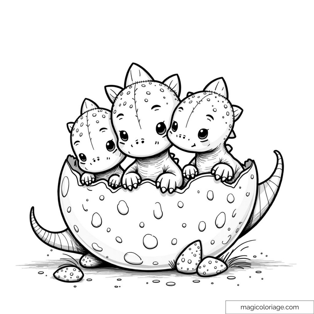 Trois bébés dinosaures sortent de leur œuf enjoué