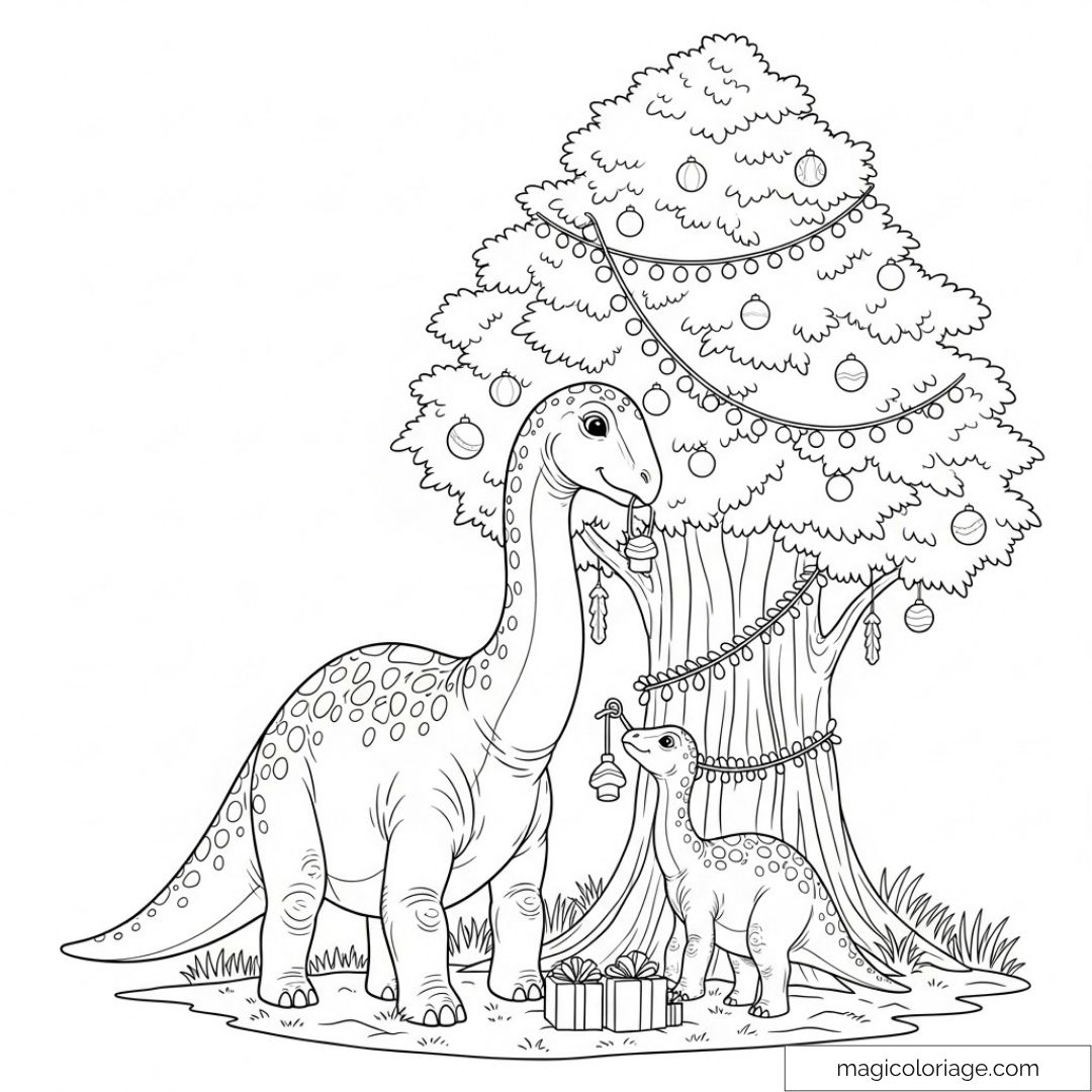 Dinosaures décorant un sapin de Noël