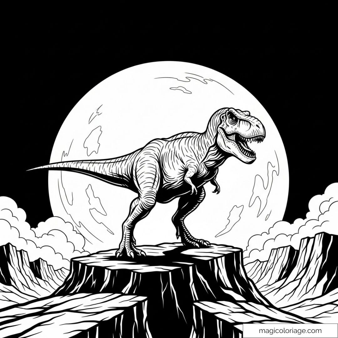 Dessin de tyrannosaure sous lune