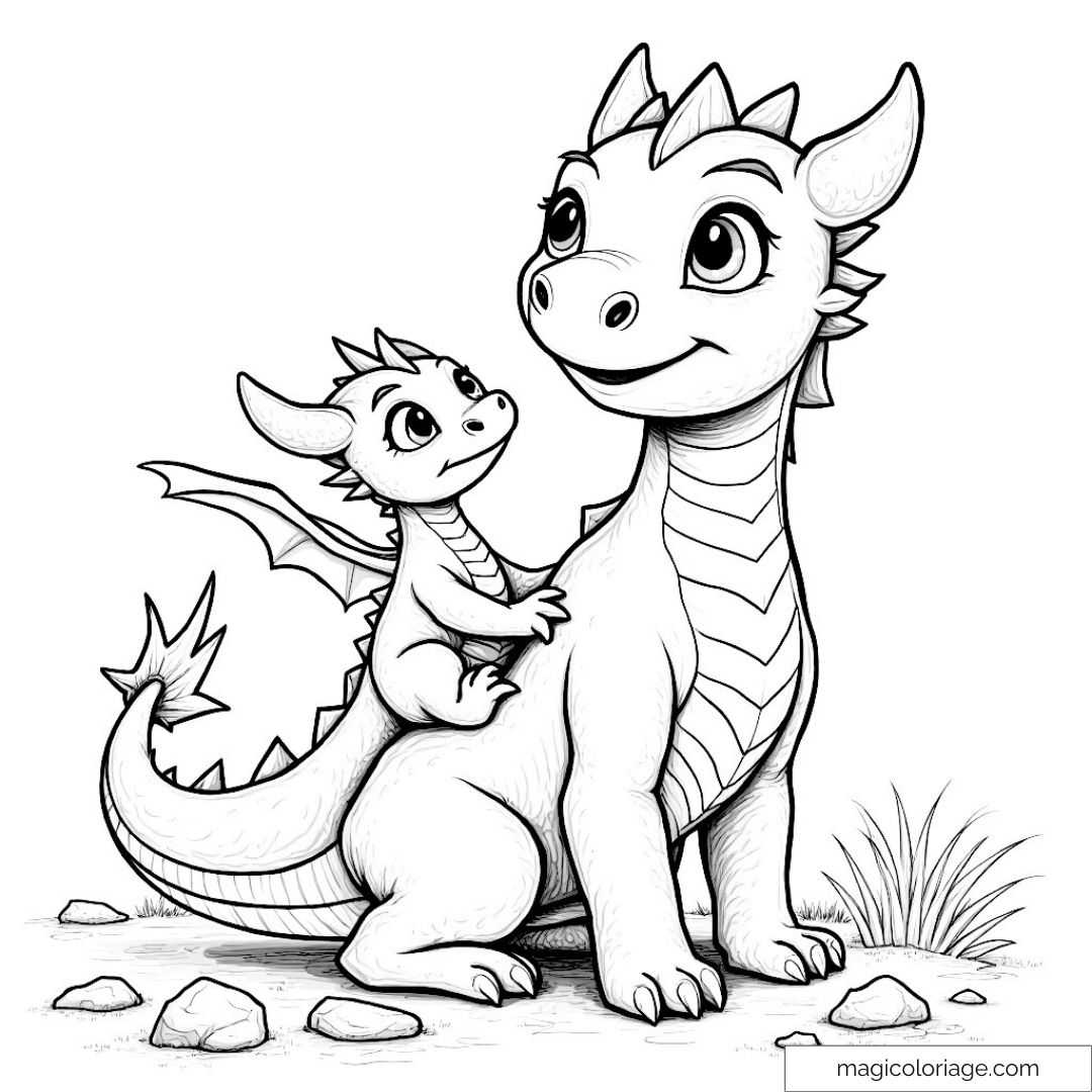 Deux dragons mignons assis