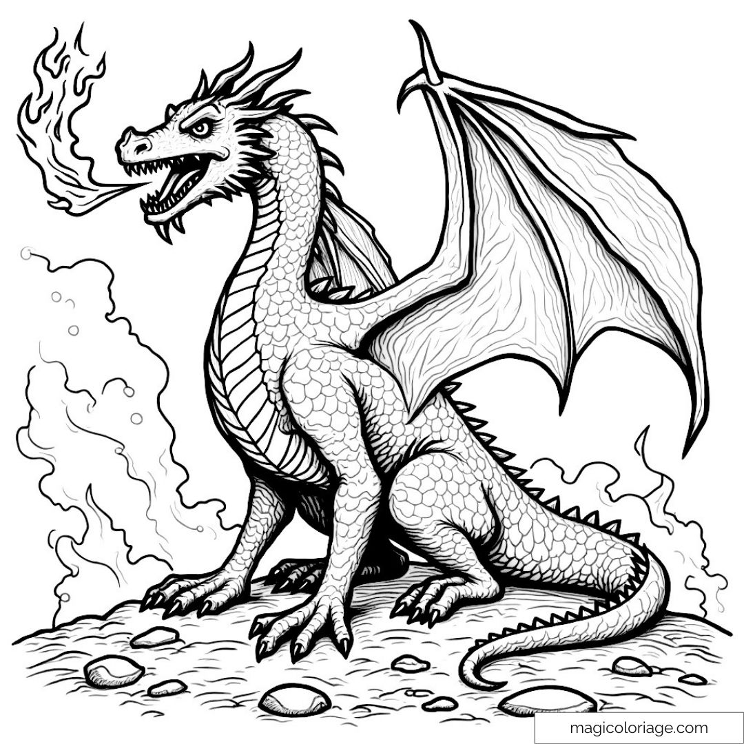 Dessin de dragon crachant du feu pour coloriage créatif