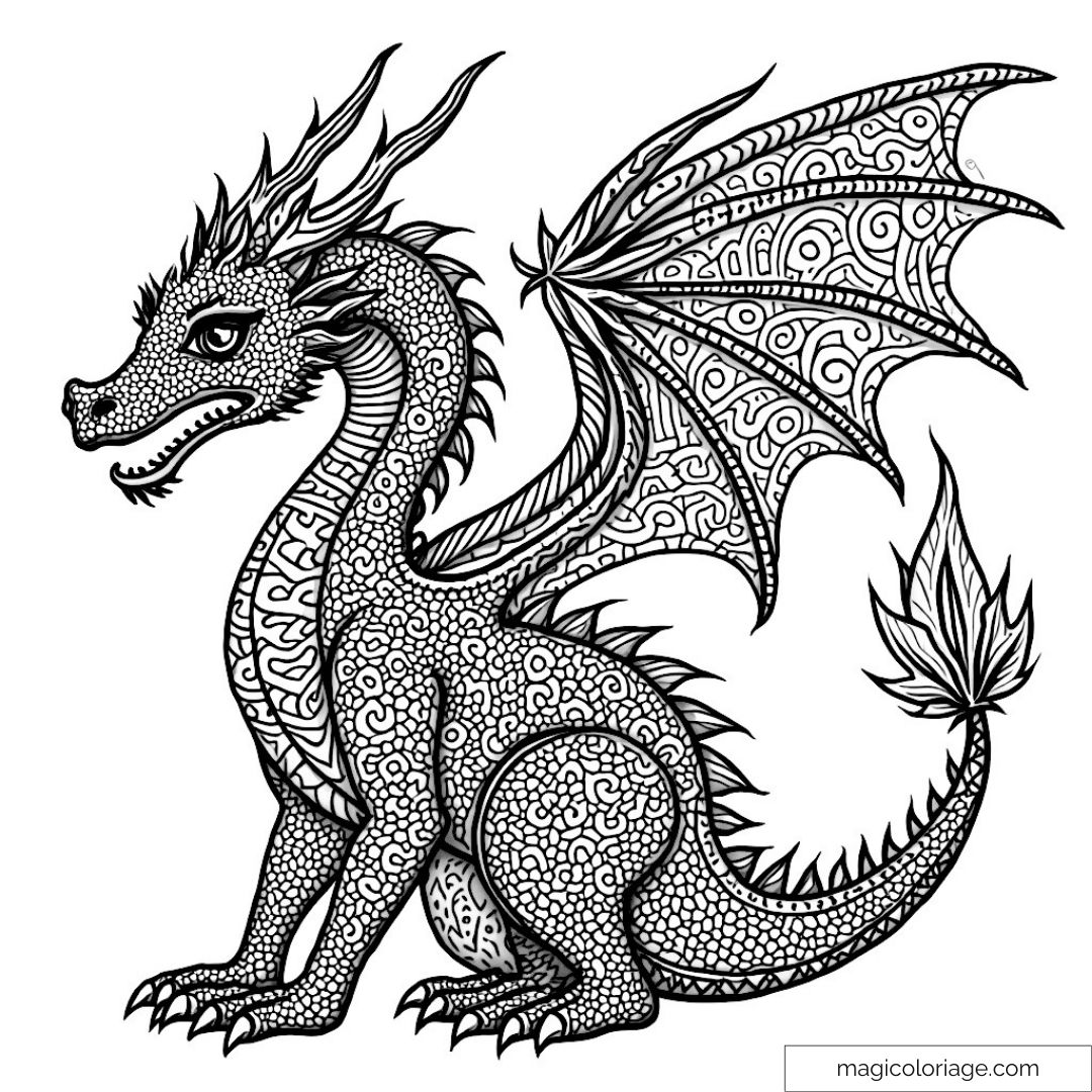Dragon complexe avec motifs à colorier