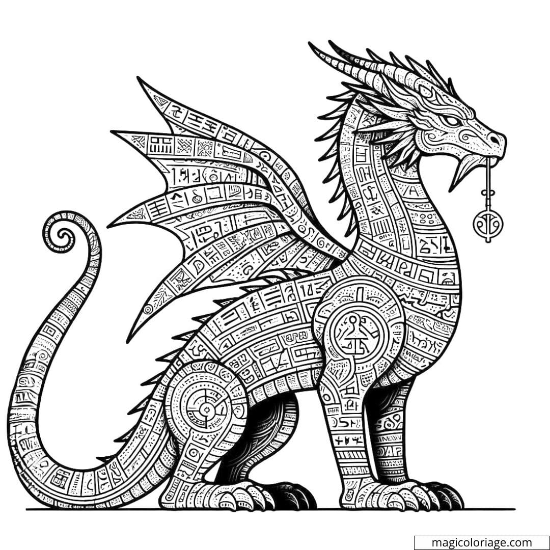 Dragon antique à colorier.