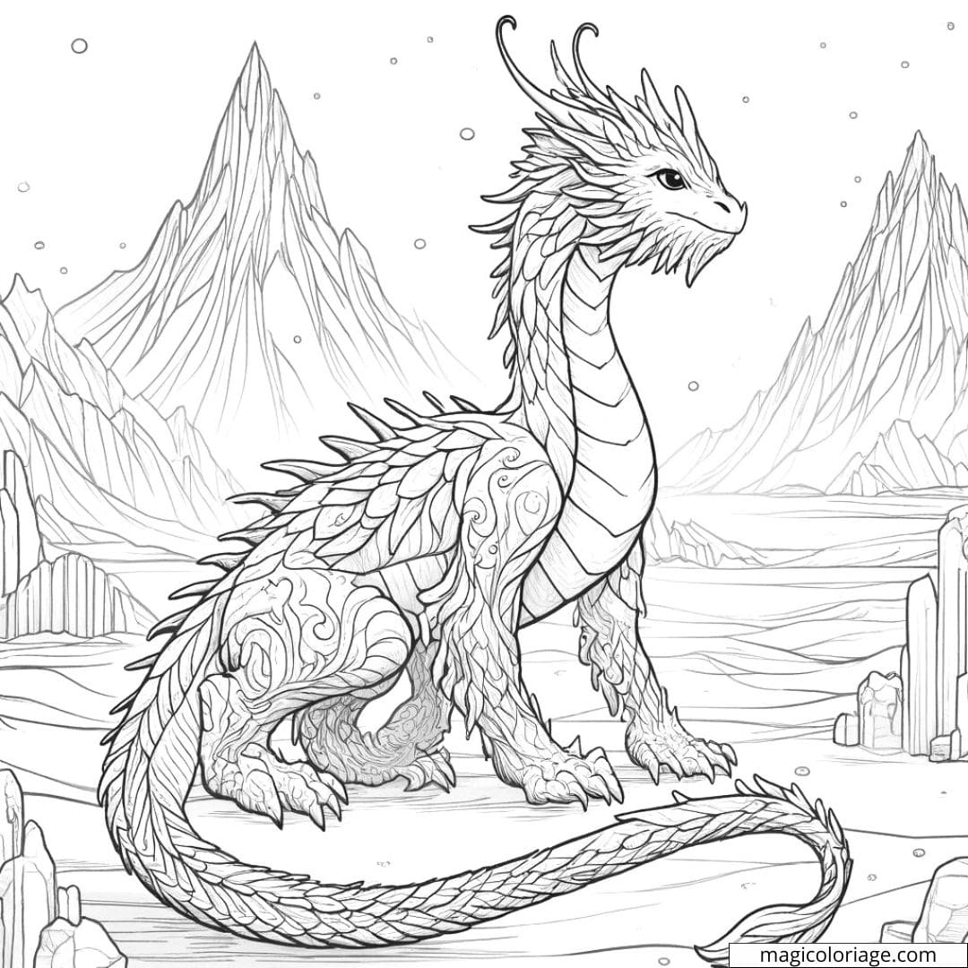 Dragon arctique dans un paysage de glace à colorier.
