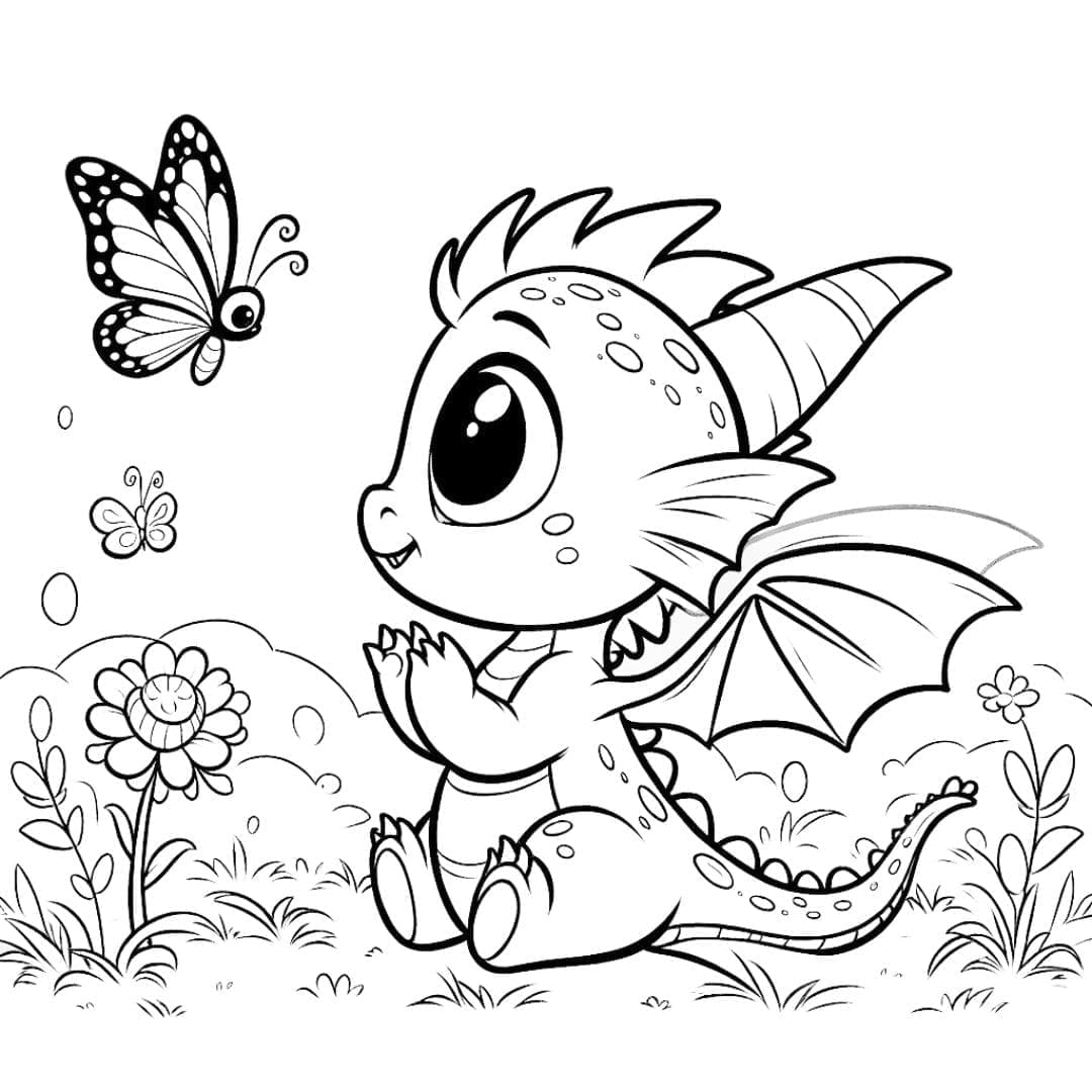 Dessin à colorier Dragon bébé mignon pour enfants