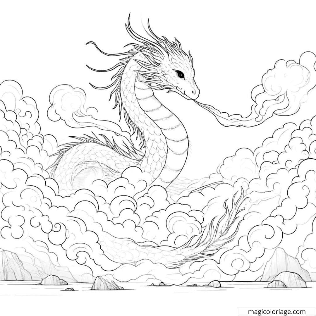 Dragon de la brume à colorier.