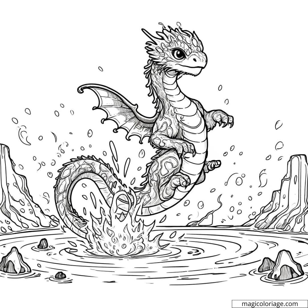 Dragon de la lave à colorier.