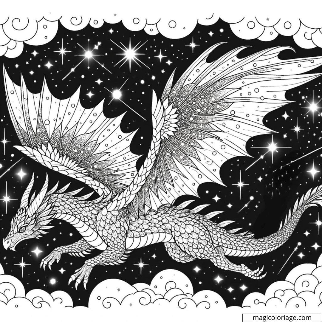 Dragon de la nuit étoilée à colorier.