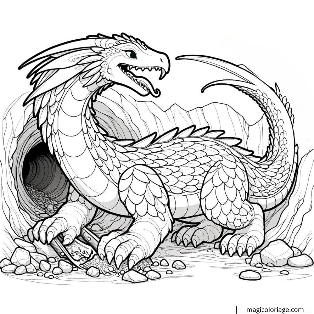 Dragon de terre creusant des tunnels à colorier.