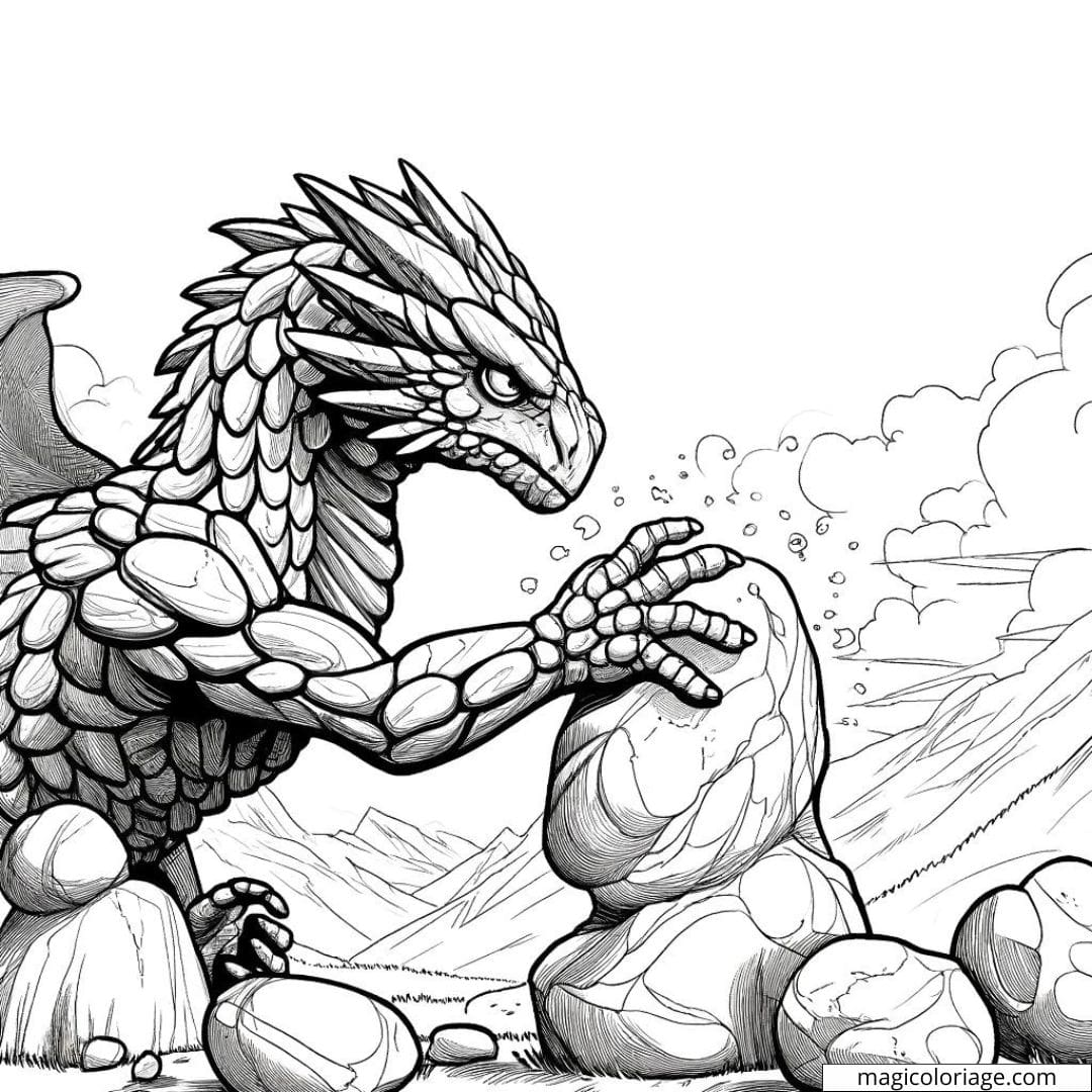 Dragon des roches à colorier.
