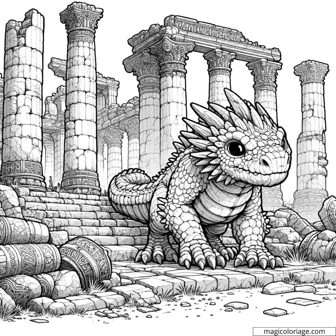 Dragon des ruines à colorier.