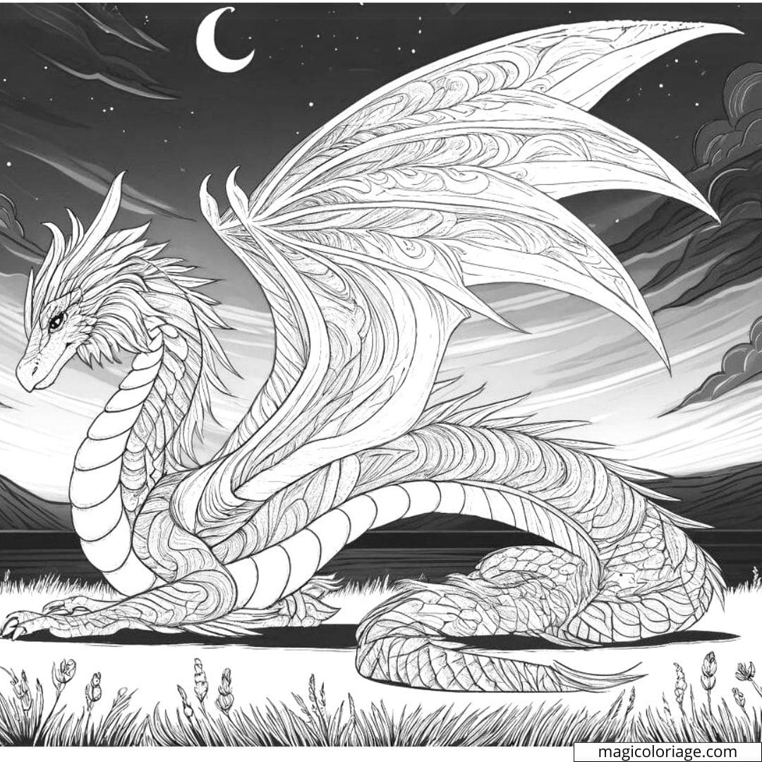 Dragon du crépuscule à colorier.