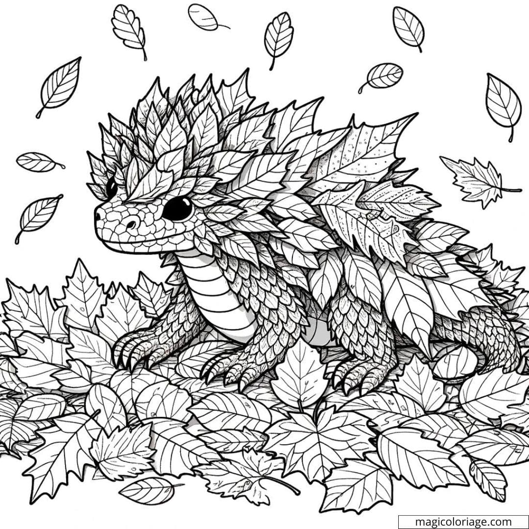 Dragon du feuillage à colorier.