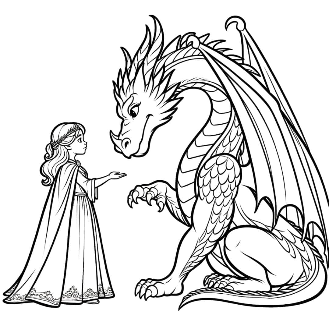 Dessin à colorier Dragon et princesse