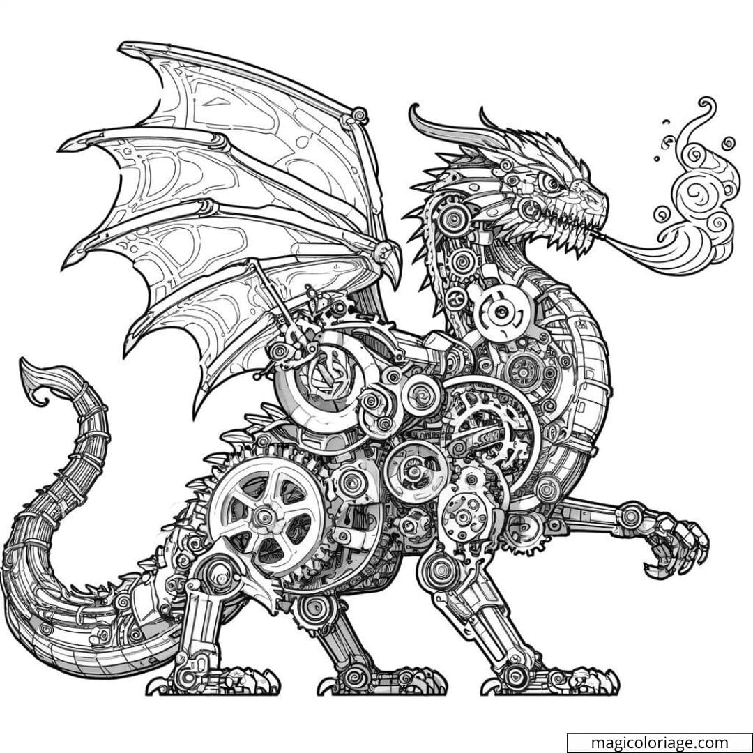 Dragon mécanique à colorier.