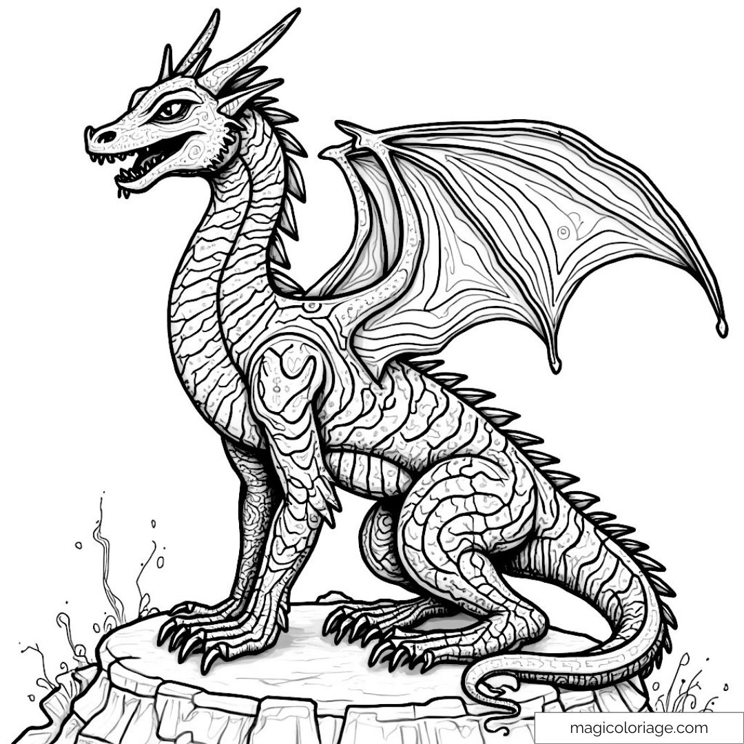 Dessin de dragon détaillé sur une souche