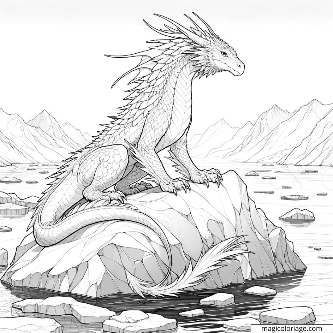 Dragon polaire sur un iceberg à colorier.