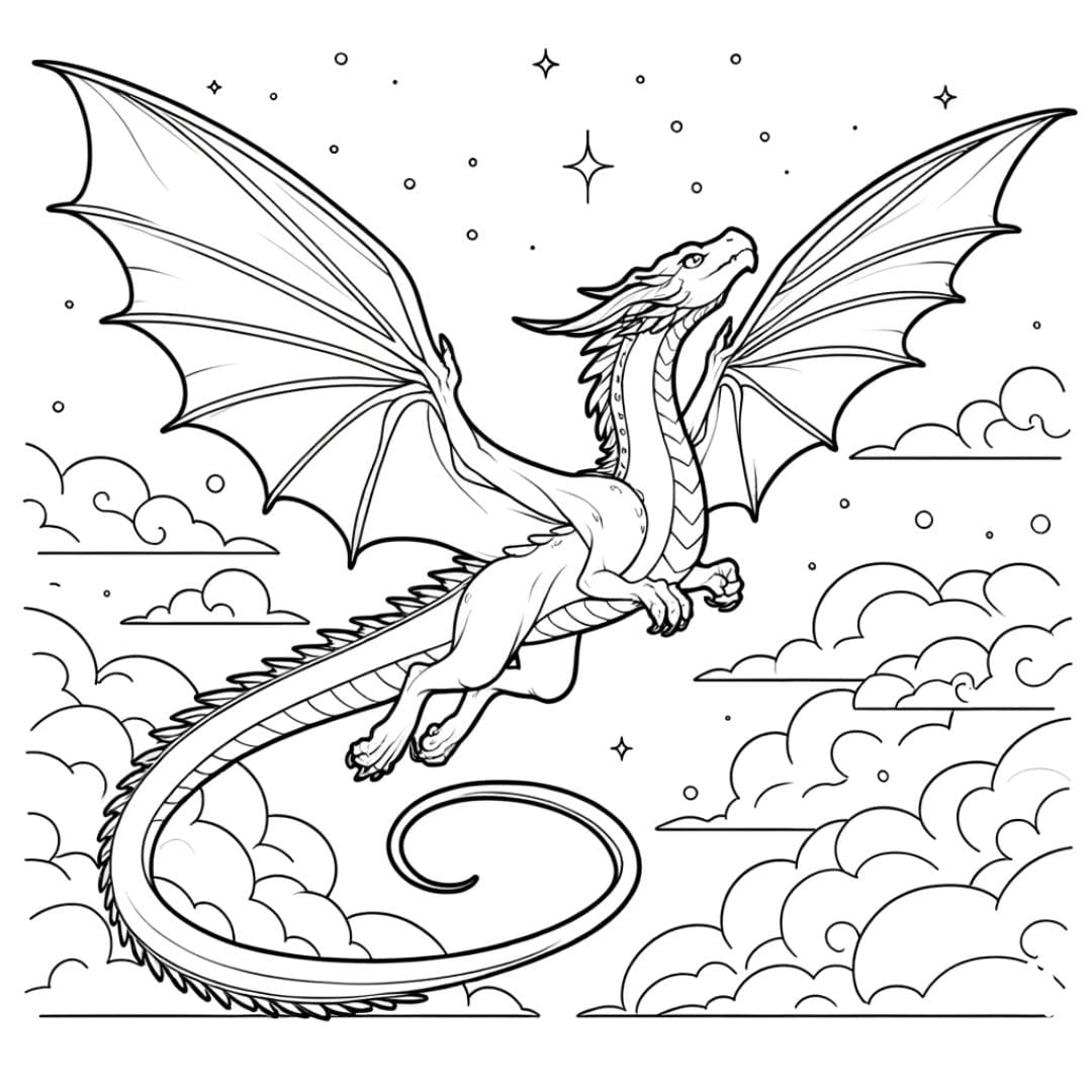 Dessin à colorier de dragon volant pour enfants