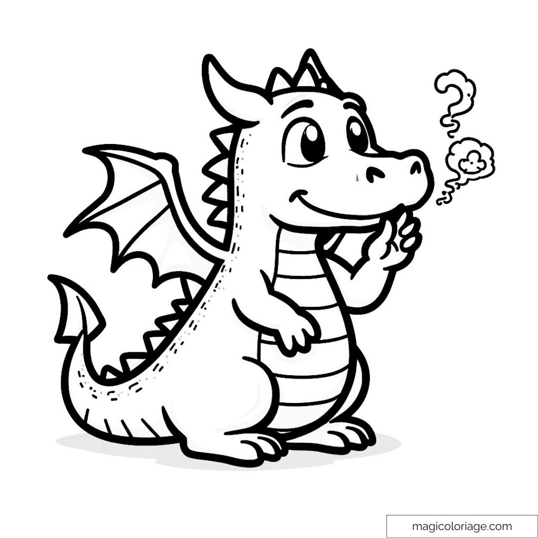 Dessin de dragon mignon soufflant un nuage de fumée