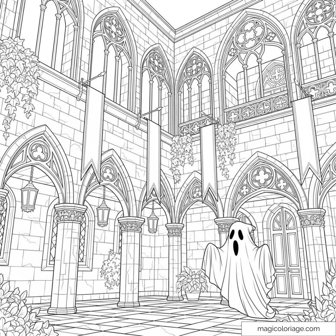 Château gothique avec un fantôme