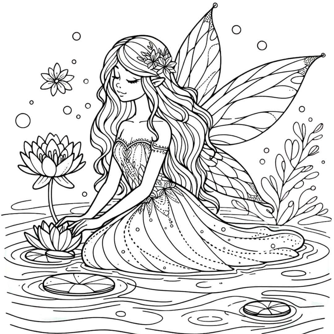Dessin à colorier de fée aquatique pour enfants