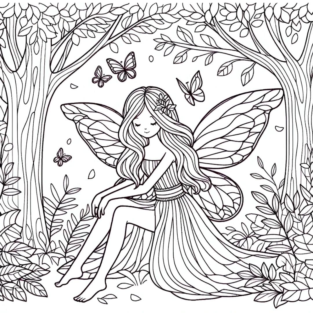 Dessin à colorier de fée de la forêt pour enfants