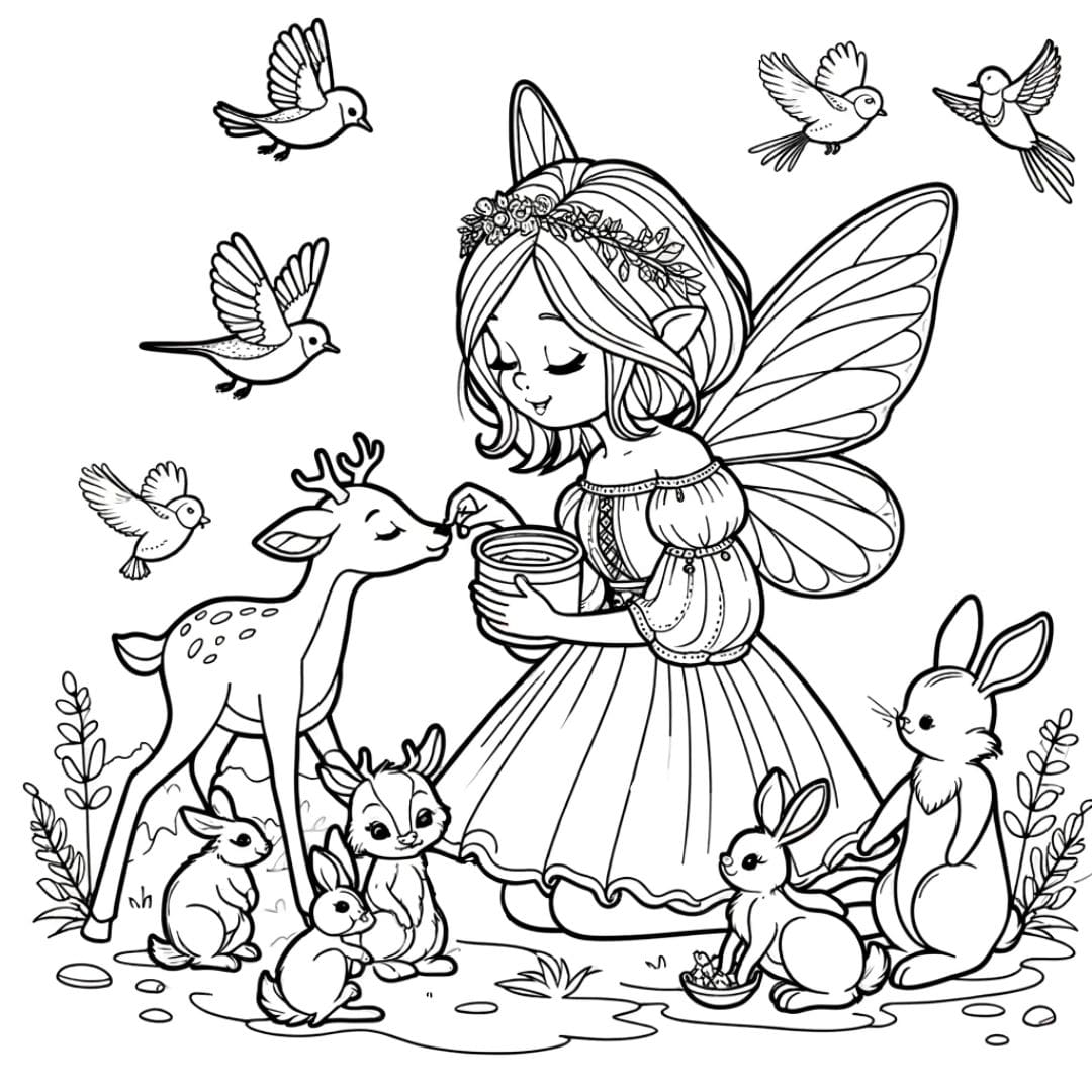Dessin à colorier de fée des animaux pour enfants