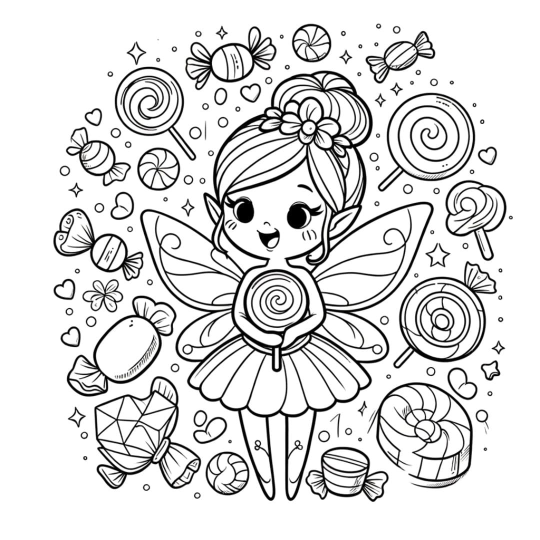 Dessin à colorier de fée des bonbons pour enfants