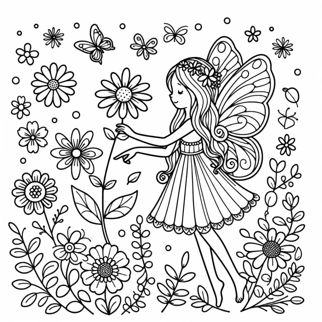 Dessin à colorier de fée des fleurs pour enfants