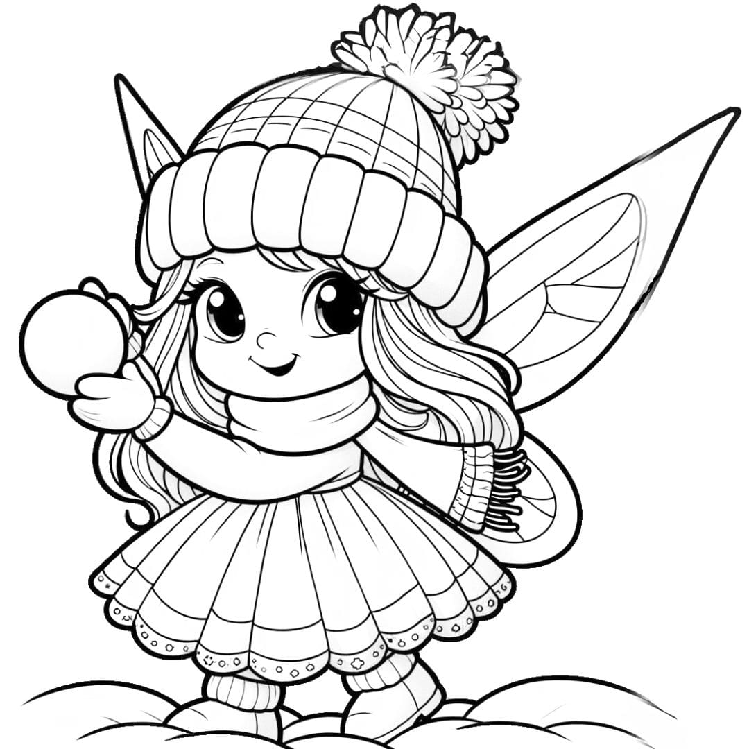 Dessin à colorier de fée en hiver pour enfants