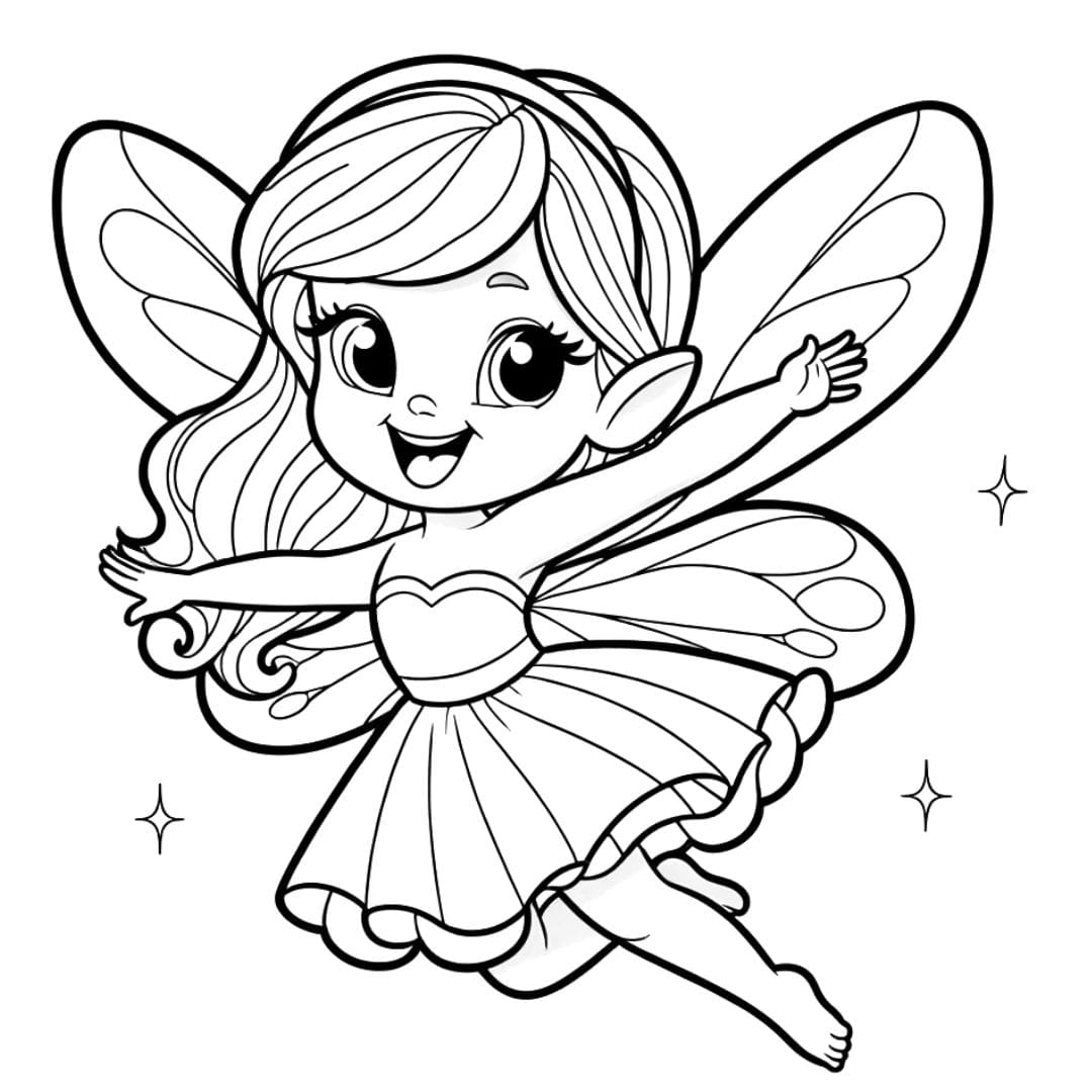 Dessin à colorier de fée en vol pour enfants