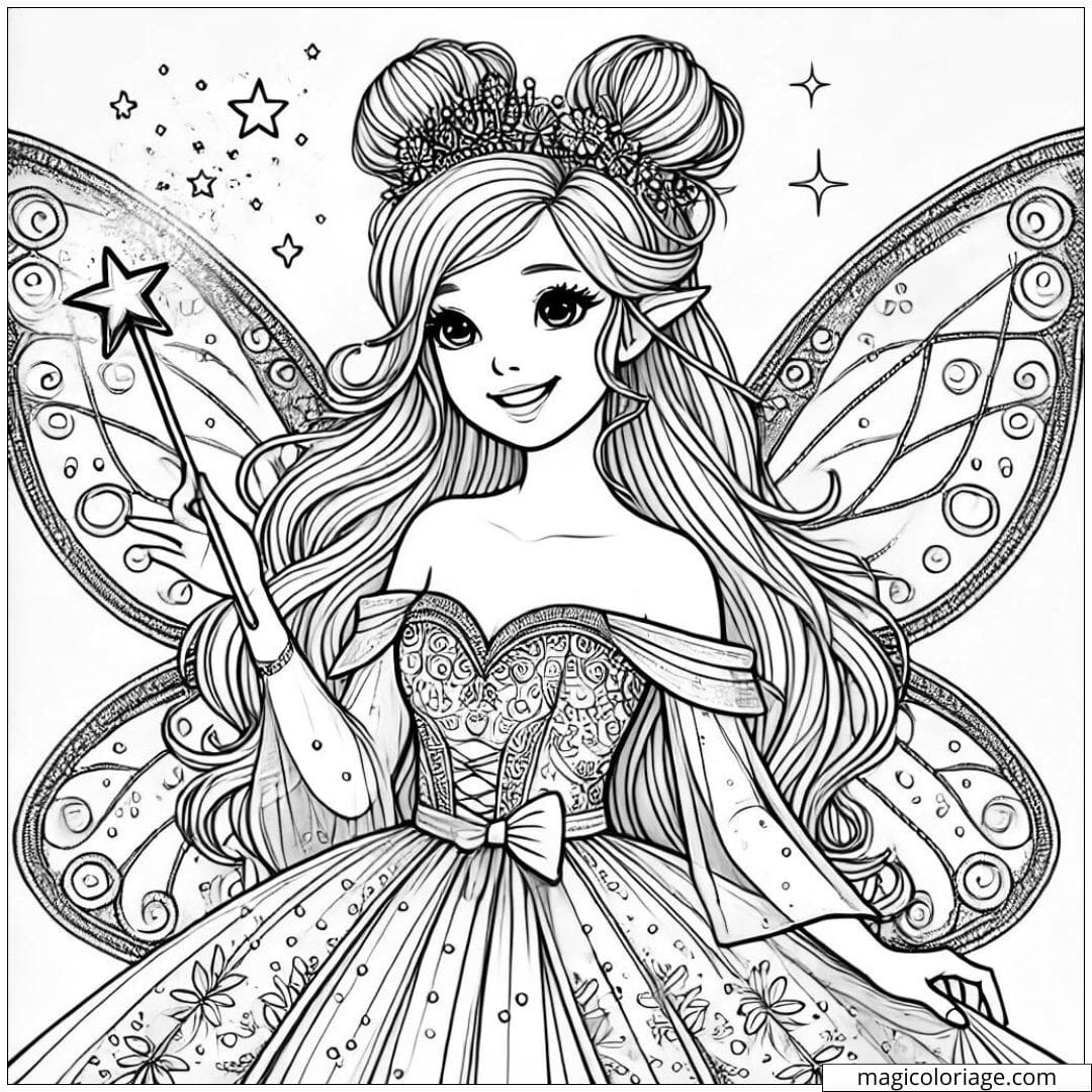 Coloriage fée marraine avec une baguette magique