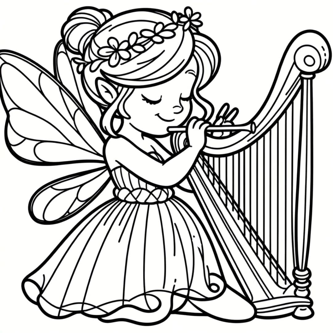 Dessin à colorier de fée musicienne pour enfants