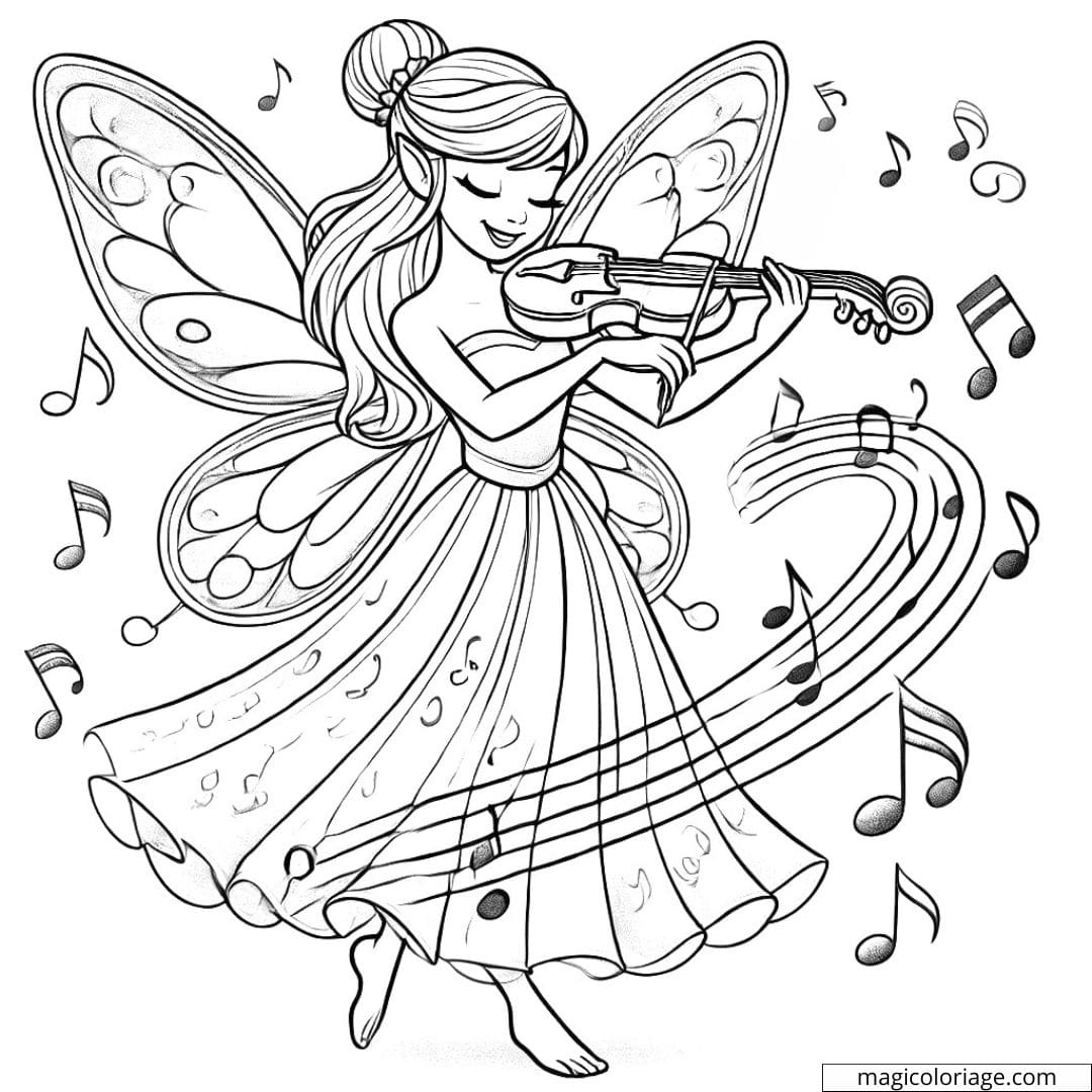 Coloriage fée qui joue de la musique