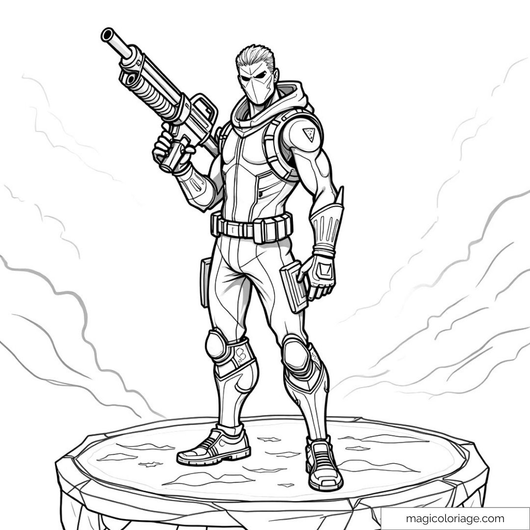 Dessin à colorier d'un héros masqué avec fusil