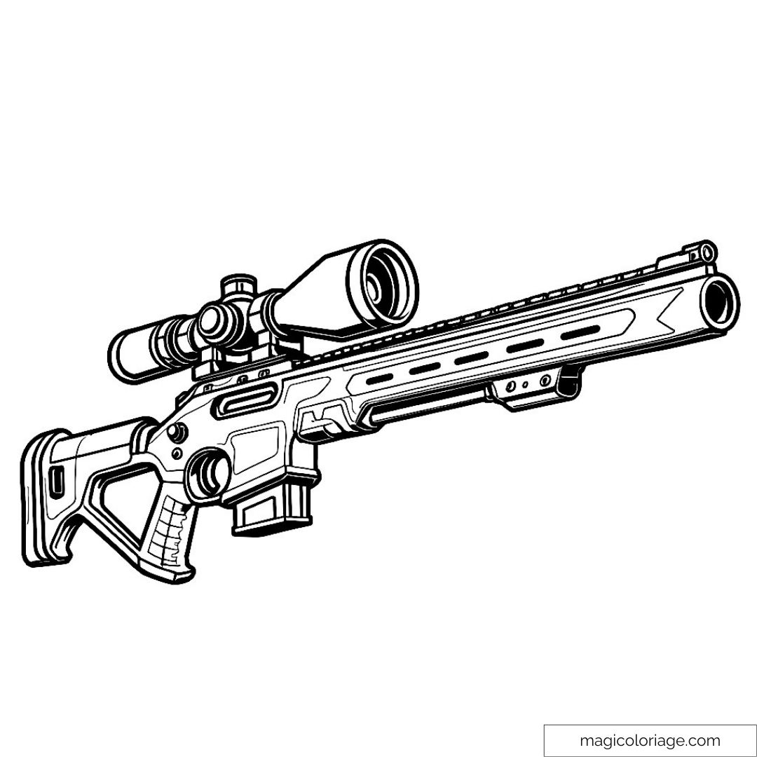 Fusil de précision en noir et blanc détaillé pour coloriage.