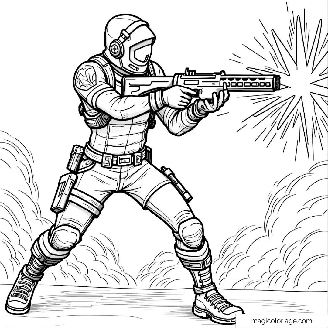 Soldat en armure futuriste pointant un fusil