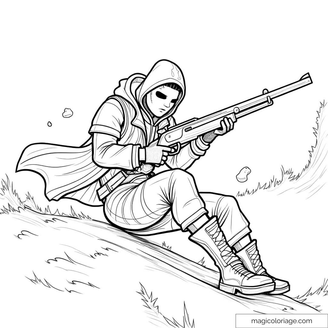 Personnage en tenue de combat avec fusil en forêt